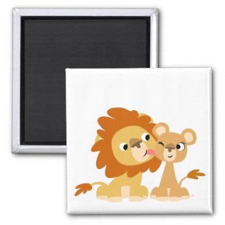 The Kiss: Cute Cartoon Lion Couple Magnet magnet