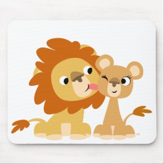 The Kiss: Cute Cartoon Lion Couple Mousepad mousepad