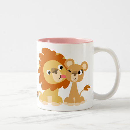The Kiss: Cute Cartoon Lion Couple Mug
