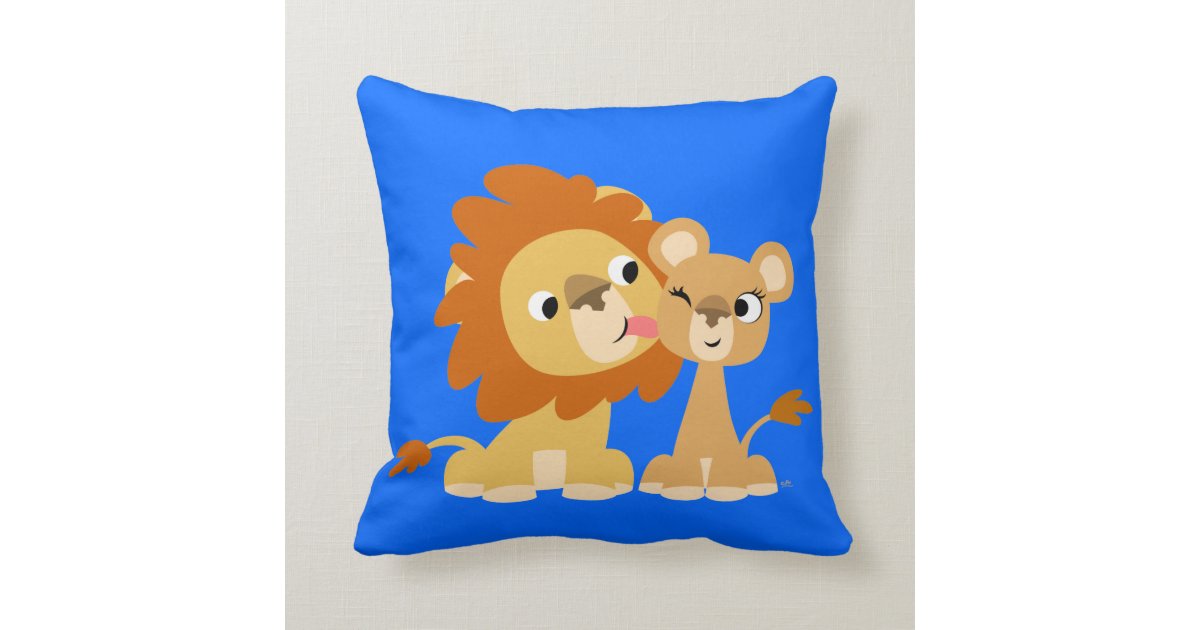 The Kiss: Cute Cartoon Lion Couple Pillow Zazzle