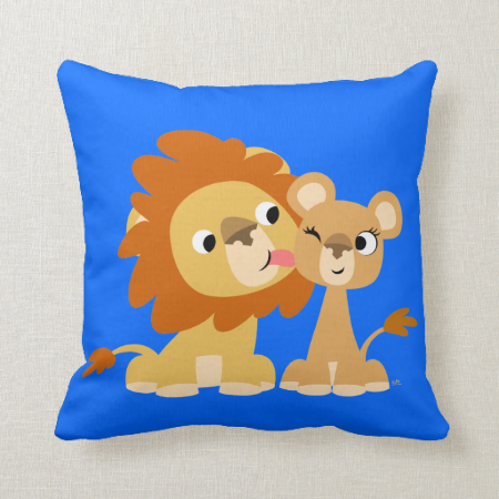 The Kiss: Cute Cartoon Lion Couple Pillow