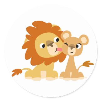 The Kiss: Cute Cartoon Lion Couple Sticker sticker