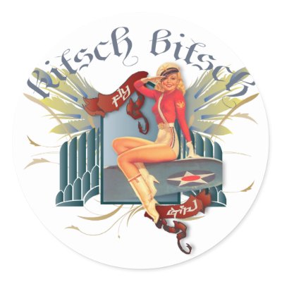 The Kitsch Bitsch : Fly Girl Tattoo Pin-Up Round Sticker by kitschbitsch