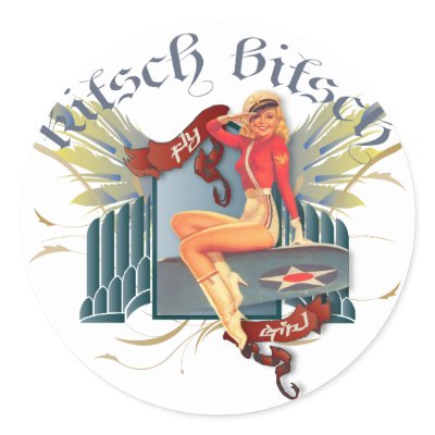 The Kitsch Bitsch : Fly Girl Tattoo Pin-Up Round Sticker by kitschbitsch