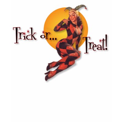 The Kitsch Bitsch :Halloween Jester Trick or Treat T-shirt by kitschbitsch