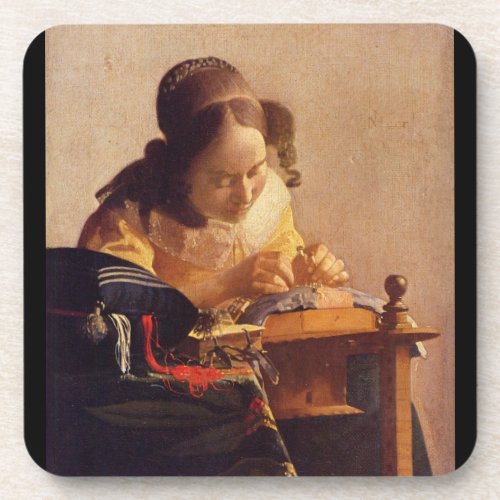 The Lacemaker by Johannes Vermeer Beverage Coasters