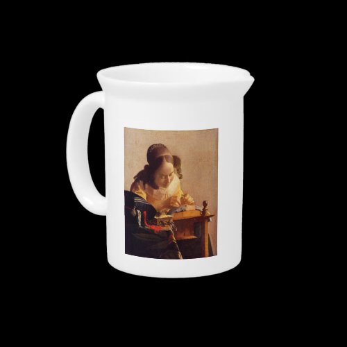 The Lacemaker by Johannes Vermeer Beverage Pitcher