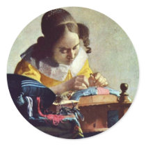 The Lacemaker, Français La Dentelière,  By Vermeer Round Stickers