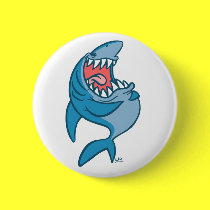 The Laughing Shark cartoon button badge