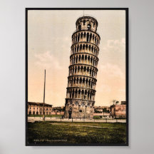 The Leaning Tower, Pisa, Italy classic Photochrom Print