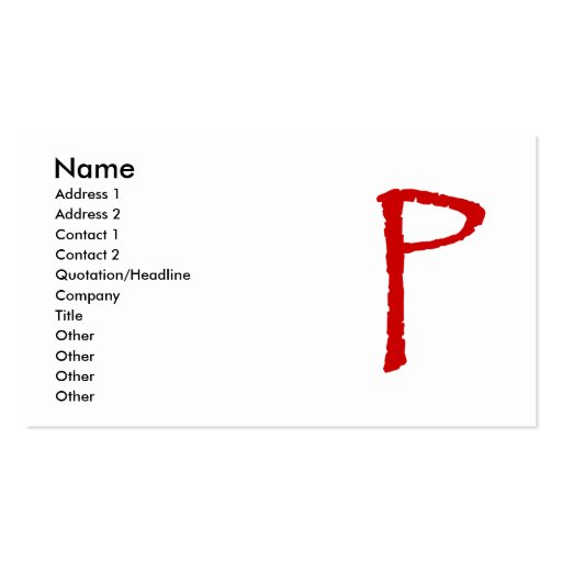The letter P in red Papyrus font Business Card Templates