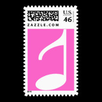 The letter T musical monogram note. White on Pink. stamps