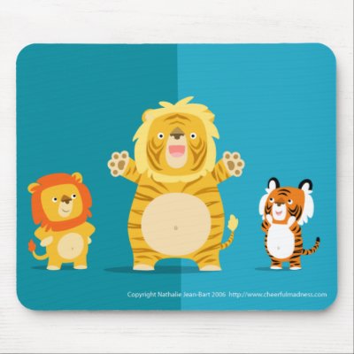 The liger and his proud parents mousepad by Lioness_Graphics