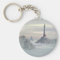 environmentalist, adventurer, outdoorsmen, lighthouse, lighthouses, boat, boats, sailboat, sailboats, ocean, sea, nautical, ship, ships, water, scenic, scene, art, pier, piers, fantasy, realism, coasts, Keychain with custom graphic design