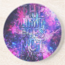 limit, quote, inspire, nebula, space, galaxy, stars, motivational, the limit does not exist, coaster, art, cool, quotations, pink, blue, glitter, universe, abstract, motivation, sandstone drink coaster, Coaster with custom graphic design