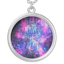 limit, quote, inspire, nebula, space, galaxy, stars, motivational, the limit does not exist, necklace, art, cool, quotations, pink, blue, glitter, universe, abstract, motivation, Necklace with custom graphic design