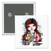 The Little Artist Painting Happy Flowers buttons