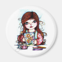 The Little Artist Painting Happy Flowers magnets