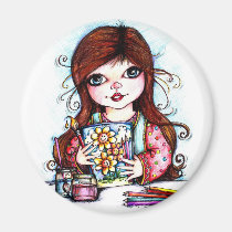The Little Artist Painting Happy Flowers magnets