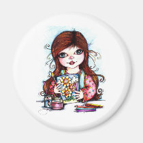 The Little Artist Painting Happy Flowers magnets