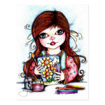 The Little Artist Painting Happy Flowers postcards