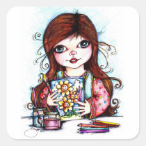 The Little Artist Painting Happy Flowers stickers
