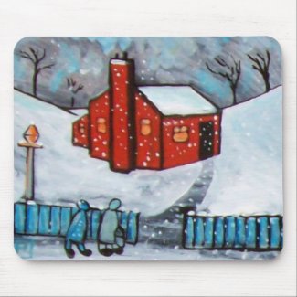 THE LITTLE RED HOUSE SNOWSCENE MOUSE PAD