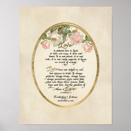 The Love Chapter, 1 Corinthians 13 Calligraphy Poster Zazzle