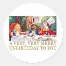 THE MAD HATTER WISHES ALICE A MERRY UNBIRTHDAY! ROUND STICKER