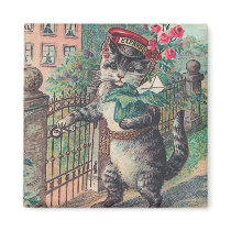 "The Mailman" Vintage Cat Square Magnet