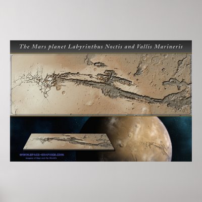 The Mars planet Valles Marineris shaded relief Poster by SpaceGfx