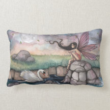 The Meeting Place Fairy and Swan Fantasy Art Throw Pillows
