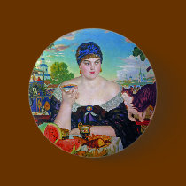 The Merchant's Wife & Cat by Boris Kustodiev buttons