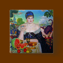 The Merchant's Wife & Cat by Boris Kustodiev buttons