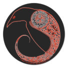 round_sticker - The Morrigan Celtic Raven stickers! Buy Celtic stickers with a cool zoomorphic Celtic knotwork design of the Morrigan as a raven with a Celtic spiral design on her shoulder and knotwork hounds in the wings. The Morrigan Celtic raven stickers by Peggy von Burkleo. These Celtic knotwork Morrigan raven stickers are a perfect gift for Celtic knotwork lovers! Don’t forget to take advantage of Beltain’s Zazzel shop’s multiple purchase discounts- The more cool Celtic art gifts you buy from Beltain’s Zazzel shop, the more you save! Looking for more Celtic T-Shirts and gifts ? Then visit our main web site at Beltain celtic art gifts 