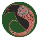 round_sticker - The Morrigan Celtic Raven stickers! Buy Celtic stickers with a cool zoomorphic Celtic knotwork design of the Morrigan as a raven with a Celtic spiral design on her shoulder and knotwork hounds in the wings. The Morrigan Celtic raven stickers by Peggy von Burkleo. These Celtic knotwork Morrigan raven stickers are a perfect gift for Celtic knotwork lovers! Don’t forget to take advantage of Beltain’s Zazzel shop’s multiple purchase discounts- The more cool Celtic art gifts you buy from Beltain’s Zazzel shop, the more you save! Looking for more Celtic T-Shirts and gifts ? Then visit our main web site at Beltain celtic art gifts 