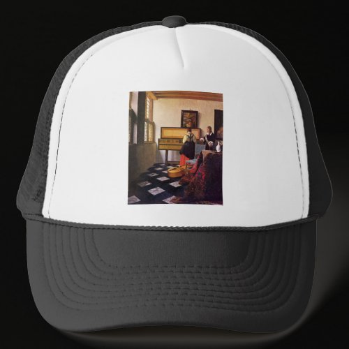 The music lesson by Johannes Vermeer Trucker Hats