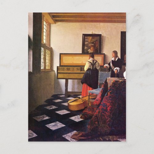 The music lesson by Johannes Vermeer Post Card