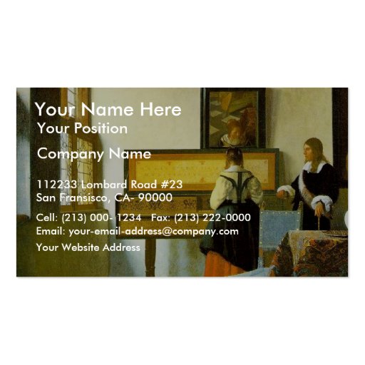The Music Lesson By Vermeer Van Delft Jan Business Card Template (front side)