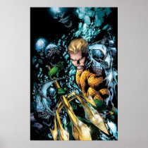 the new 52, new 52, dc comics, comics, justice league, aquaman, auquman, 1, aquaman number 1, aquaman no. 1, Poster with custom graphic design