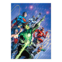 justice league new 52, jl new52, superman, wonder woman, aquaman, flash, cyborg, darkseid, batman, green lantern, dc comics, comic book covers, super heroes, Invitation with custom graphic design