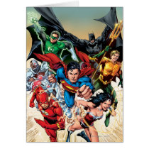 justice league new 52, jl new52, superman, wonder woman, aquaman, flash, cyborg, darkseid, batman, green lantern, dc comics, comic book covers, super heroes, Cartão com design gráfico personalizado