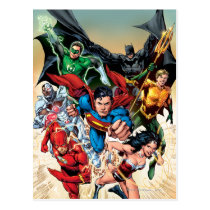 justice league new 52, jl new52, superman, wonder woman, aquaman, flash, cyborg, darkseid, batman, green lantern, dc comics, comic book covers, super heroes, Postcard with custom graphic design