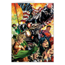justice league new 52, jl new52, superman, wonder woman, aquaman, flash, cyborg, darkseid, batman, green lantern, dc comics, comic book covers, super heroes, Kort med brugerdefineret grafisk design