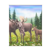 The Northern Moose Family Wrapped Canvas Gallery Wrap Canvas