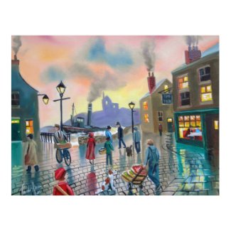 The old harbour docks original oil painting sunset print
