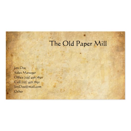 The Old Paper Mill Business Card (front side)