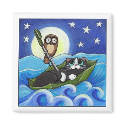 The Owl and the Pussycat - Cat Magnet by LisaMarieArt