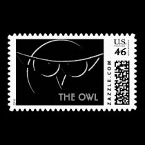 THE OWL b&w logo postage stamp