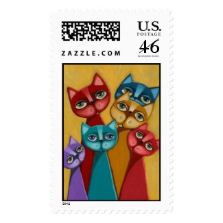The painted cat family stamp